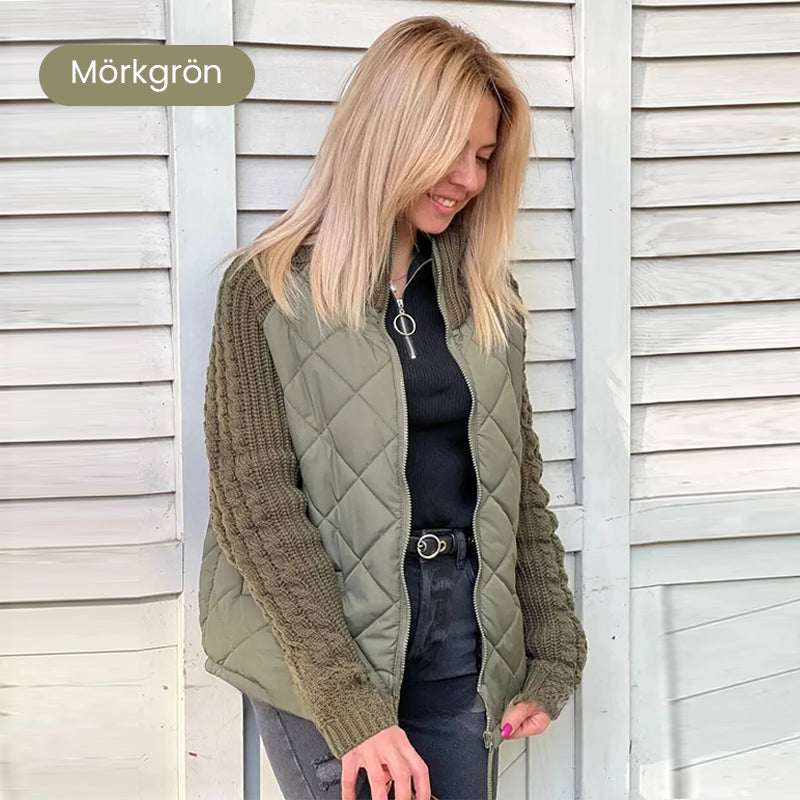 Stickad Patchwork Puffig Jacka för Kvinnor