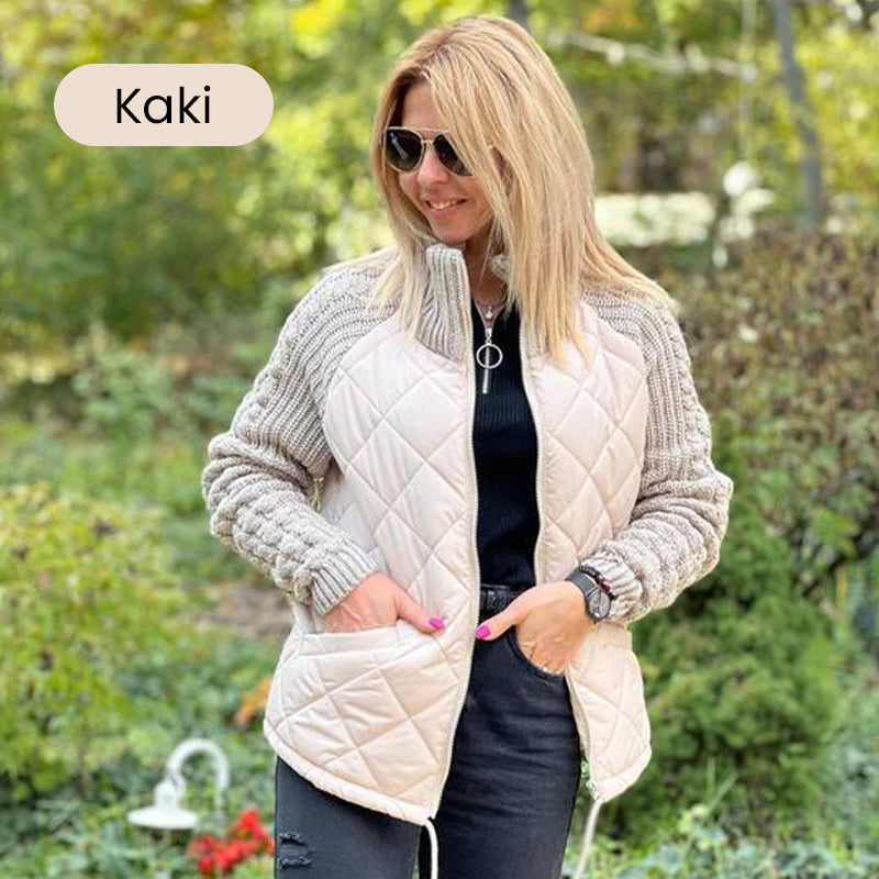Stickad Patchwork Puffig Jacka för Kvinnor