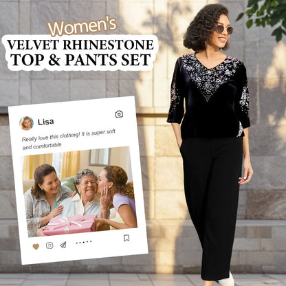 Set i sammet för kvinnor – topp med strass och byxor