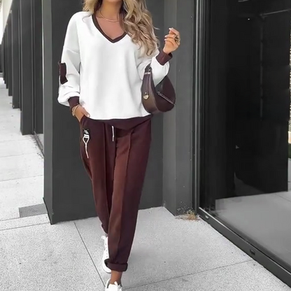 🔥Säsongsrea🔥Set med huvtröja och joggingbyxor i färgblock