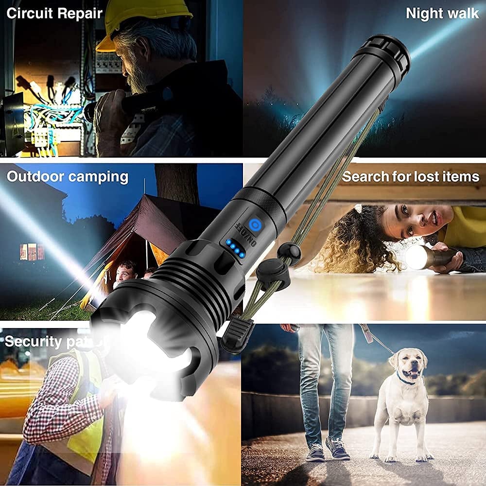 🔦 50% RABATT! 🎉 90000 Lumen Uppladdningsbar Ficklampa – Extrem Ljusstyrka, Vattentät & Lång Batteritid 📦