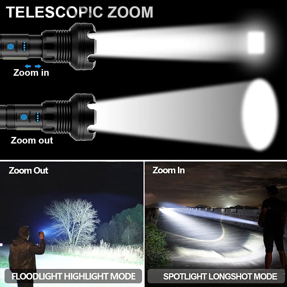 🔦 50% RABATT! 🎉 90000 Lumen Uppladdningsbar Ficklampa – Extrem Ljusstyrka, Vattentät & Lång Batteritid 📦