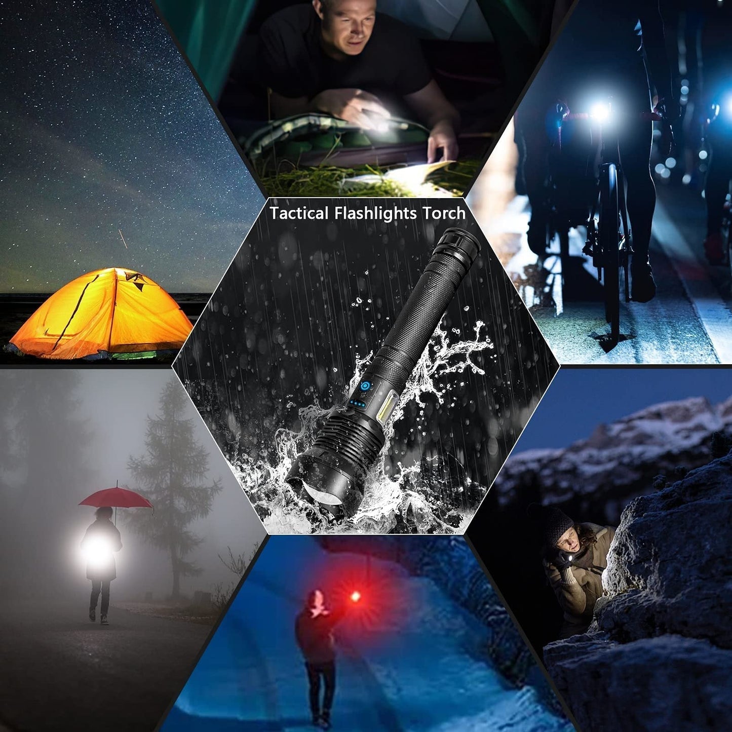 🔦 50% RABATT! 🎉 90000 Lumen Uppladdningsbar Ficklampa – Extrem Ljusstyrka, Vattentät & Lång Batteritid 📦