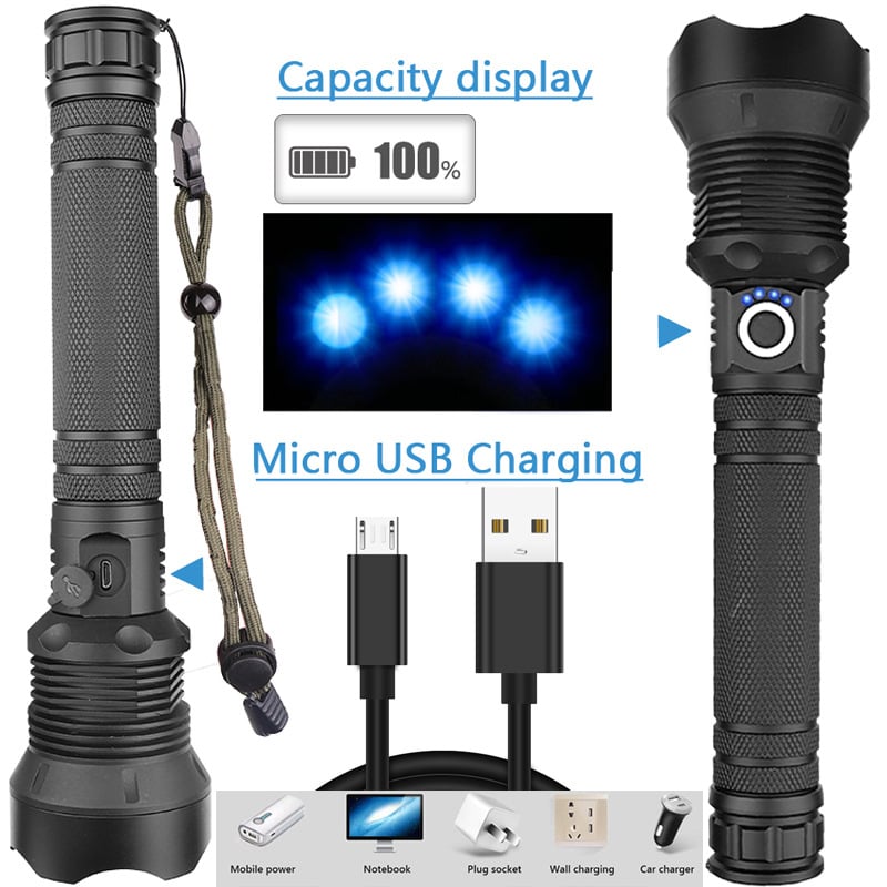 🔦 50% RABATT! 🎉 90000 Lumen Uppladdningsbar Ficklampa – Extrem Ljusstyrka, Vattentät & Lång Batteritid 📦
