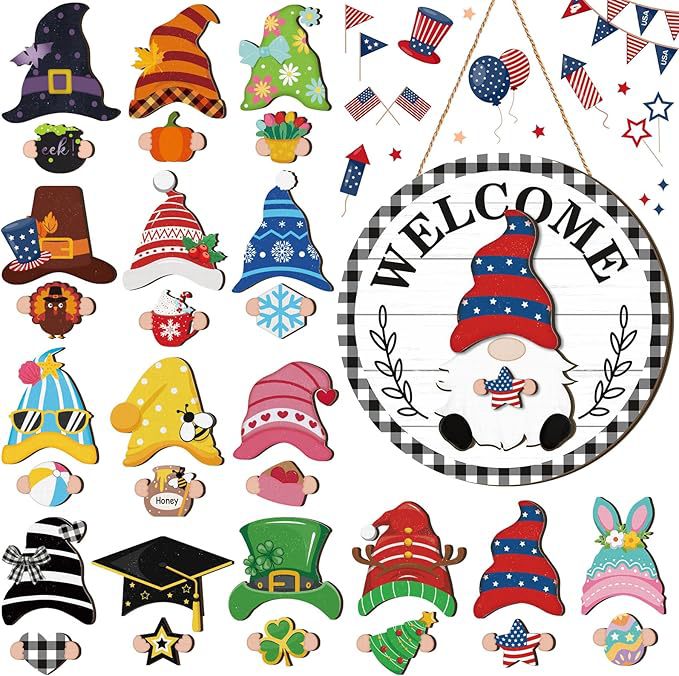 🐇 Påskrea: 50 % rabatt!!💥 Highland Cow-skylt Utbytbar välkomstskylt med magneter Avtagbara hattar Söta kor att hänga upp