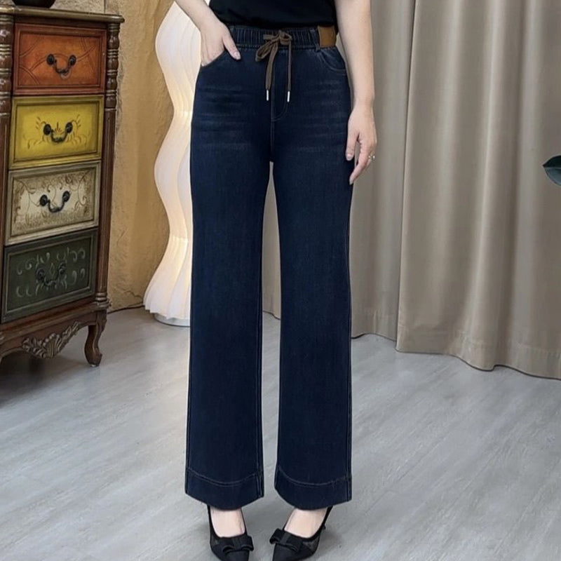 ⏳Tidsbegränsad 50 % rabatt⏰Damjeans med dragsnöre i straight fit och resår👖