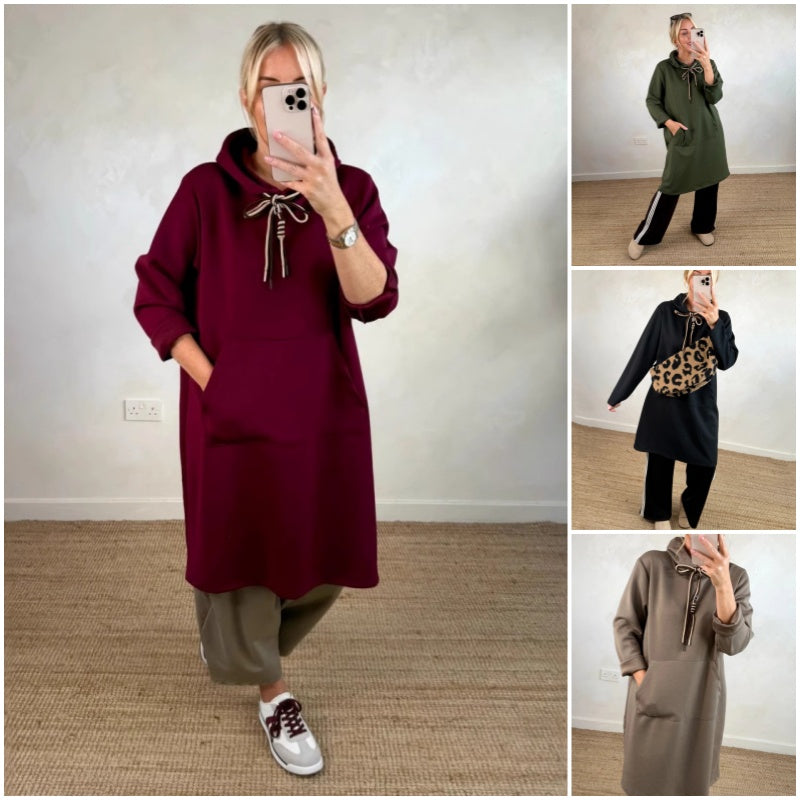 Oversized lång hoodiekjol med fickor för damer