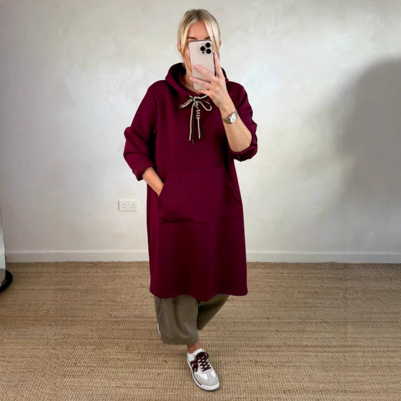 Oversized lång hoodiekjol med fickor för damer