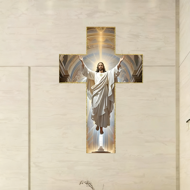 ✝️ KÖP 3 FÅ 4! ✨ Retro Jesus Kristus Väggkors - Vintage Trädesign med Religiös Symbolik för Andligt Heminredning 🕊️🌟