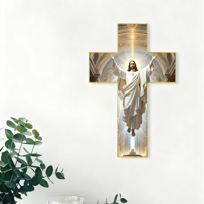 ✝️ KÖP 3 FÅ 4! ✨ Retro Jesus Kristus Väggkors - Vintage Trädesign med Religiös Symbolik för Andligt Heminredning 🕊️🌟