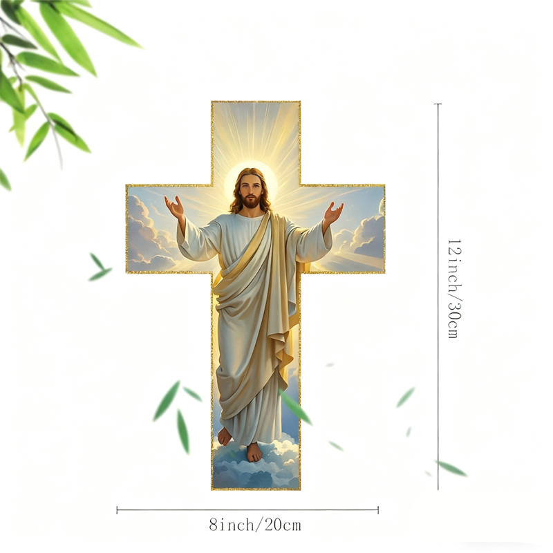 ✝️ KÖP 3 FÅ 4! ✨ Retro Jesus Kristus Väggkors - Vintage Trädesign med Religiös Symbolik för Andligt Heminredning 🕊️🌟