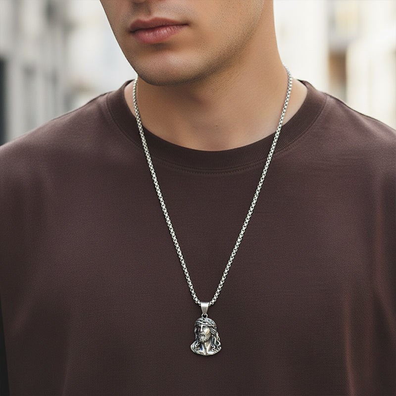 ✝️ Bästa Presenten ✨ Halsband med Jesus Huvud Medalj