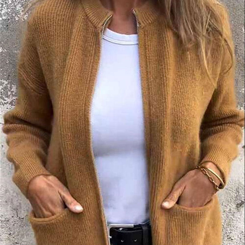 🔥🎁Nyhet 50 % RABATT🔥🔥Mysig stickad jacka med dragkedja för kvinnor