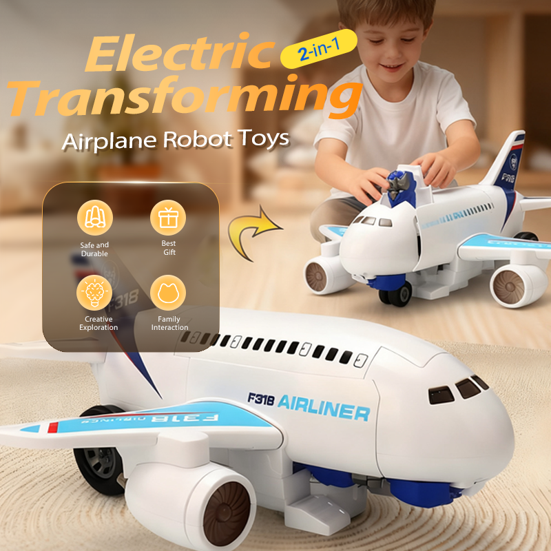 🔥Julrea – upp till 50 % rabatt🎅2-i-1 Elektriska Transformerande Flygplansrobotleksaker