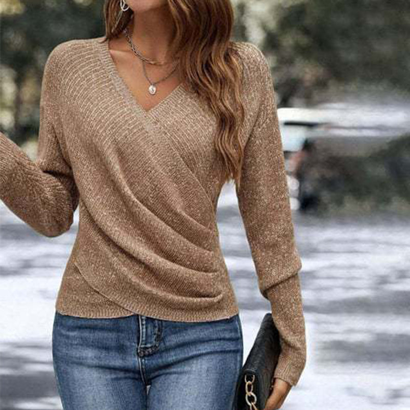 🎁🎁Julkampanj med 50 % rabatt under en begränsad tid：Elegant Casual Stickad Damtopp med V-ringning