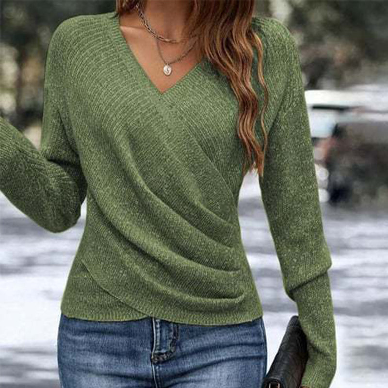 🎁🎁Julkampanj med 50 % rabatt under en begränsad tid：Elegant Casual Stickad Damtopp med V-ringning