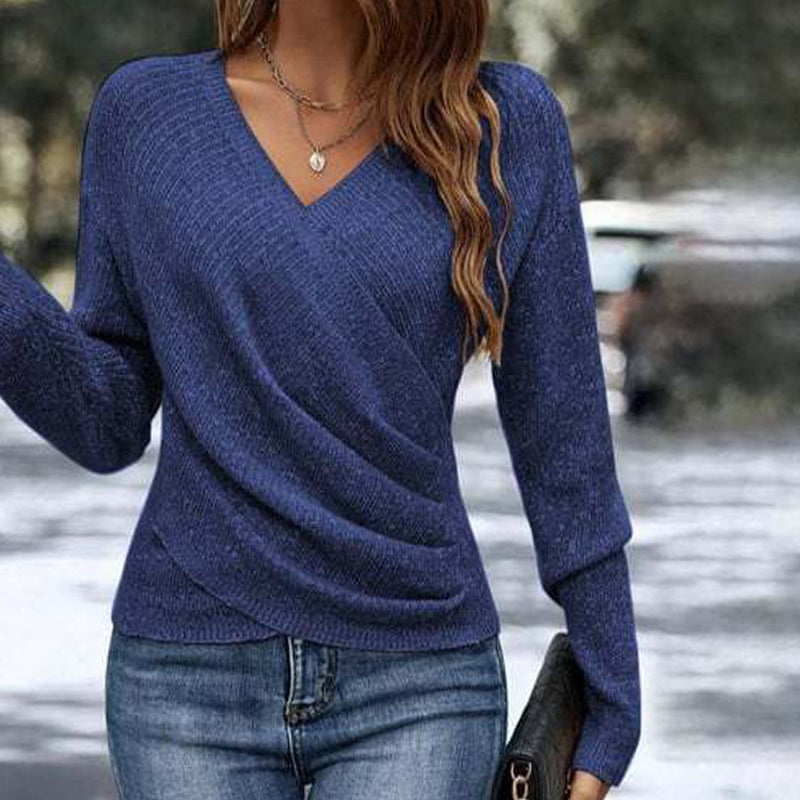 🎁🎁Julkampanj med 50 % rabatt under en begränsad tid：Elegant Casual Stickad Damtopp med V-ringning