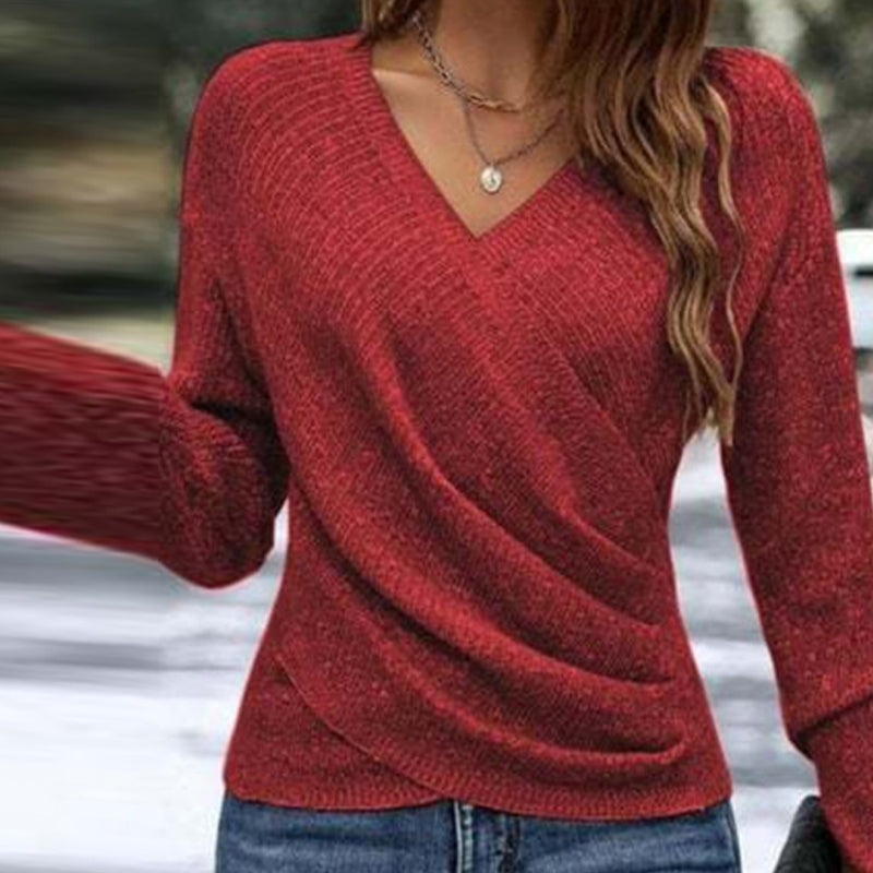🎁🎁Julkampanj med 50 % rabatt under en begränsad tid：Elegant Casual Stickad Damtopp med V-ringning
