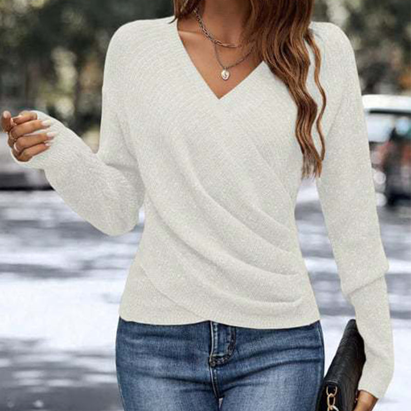 🎁🎁Julkampanj med 50 % rabatt under en begränsad tid：Elegant Casual Stickad Damtopp med V-ringning