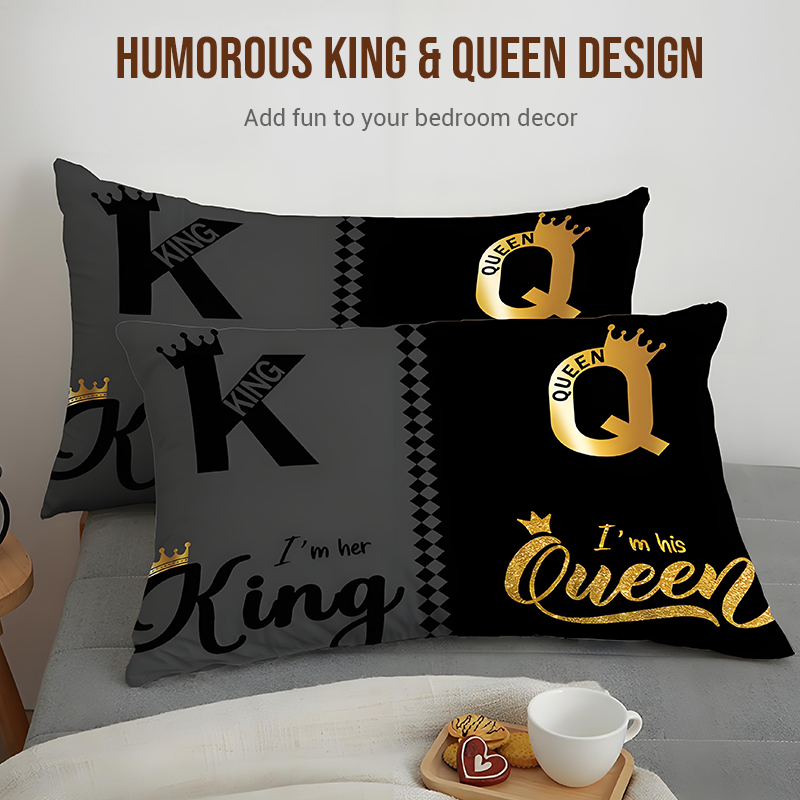 👑3-delat påslakanset för par, "Kung & Drottning"