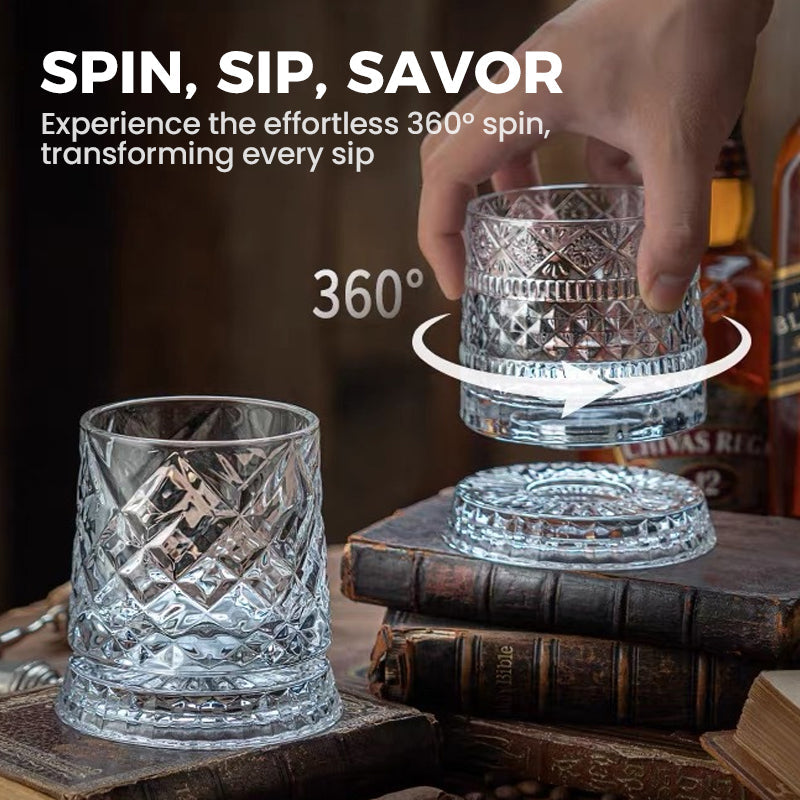 🥃 50% RABATT 💎 | 360° Roterande Whiskyglas – Stresslindring & Aromväckare
