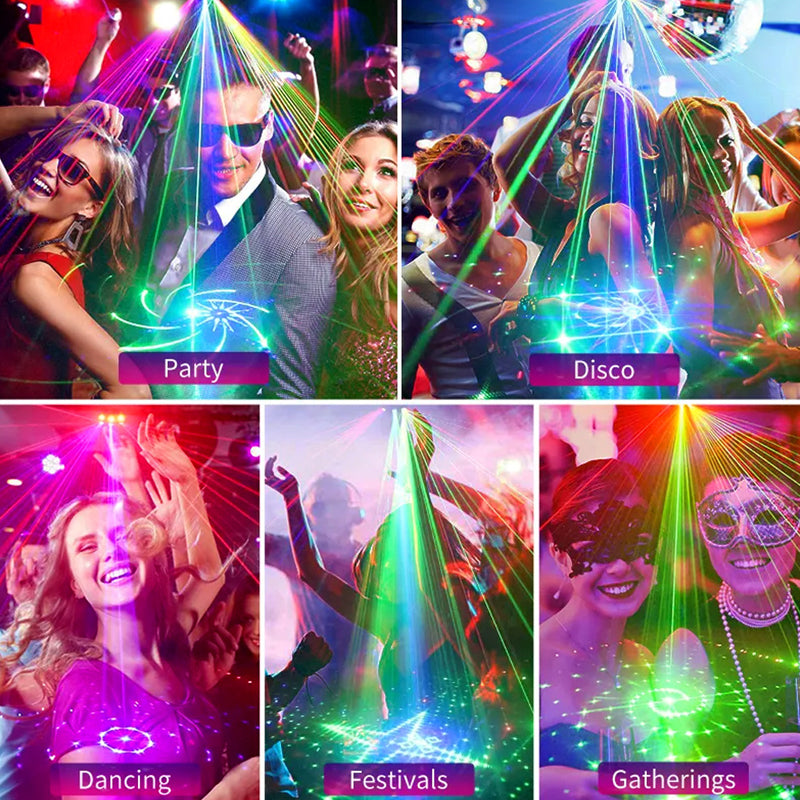 Uppladdningsbar och bärbar RGB-laserpartybelysning