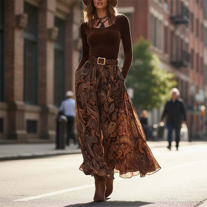 🔥2026 ny modell🔥Stilfull topp och maxikjol med tryck för damer, 2-delat set