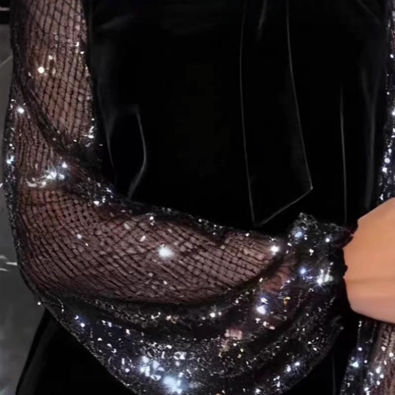 ⏳Begränsad tid 49 % Rabatt⏰Damklänning med Glitter och Fluga vid Halsen✨👗