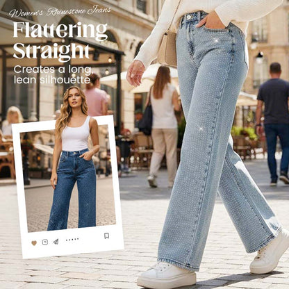 🔥Het försäljning🔥 Eleganta jeans för kvinnor, dekorerade med strass