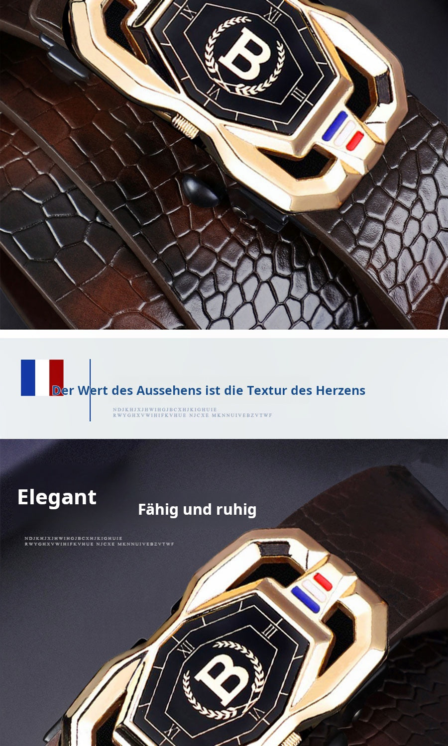 🐊 Herrbälte i läder med elegant krokodilmönster, automatisk spänne och tillverkat av kohud.