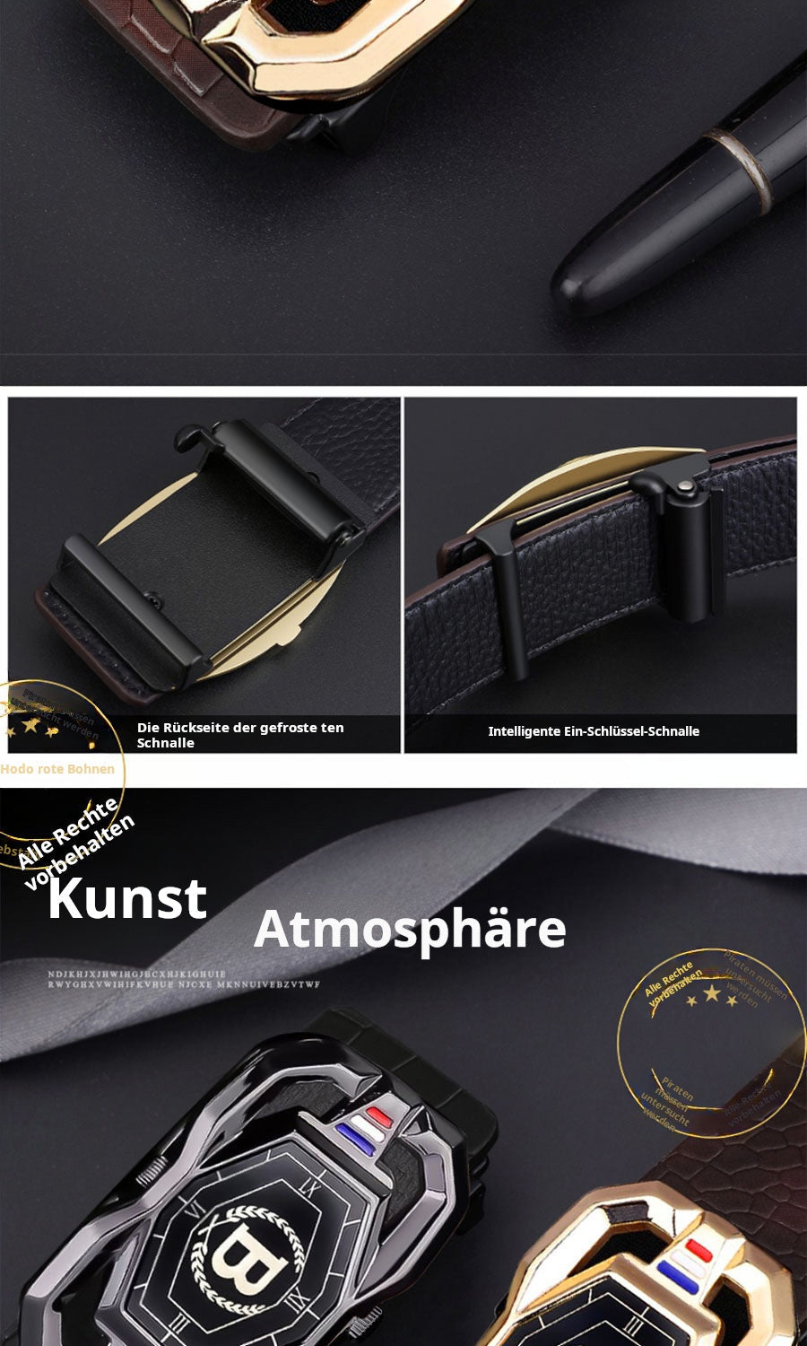 🐊 Herrbälte i läder med elegant krokodilmönster, automatisk spänne och tillverkat av kohud.