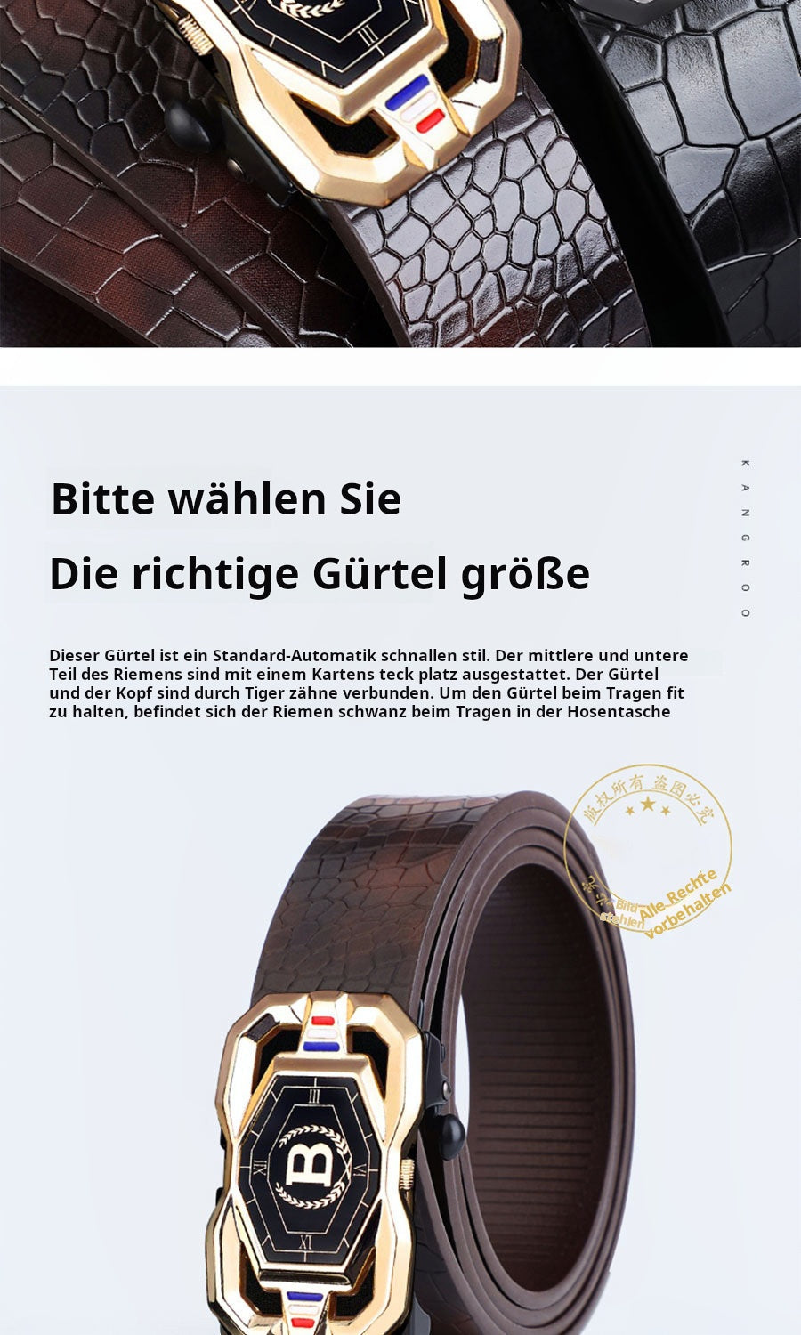 🐊 Herrbälte i läder med elegant krokodilmönster, automatisk spänne och tillverkat av kohud.