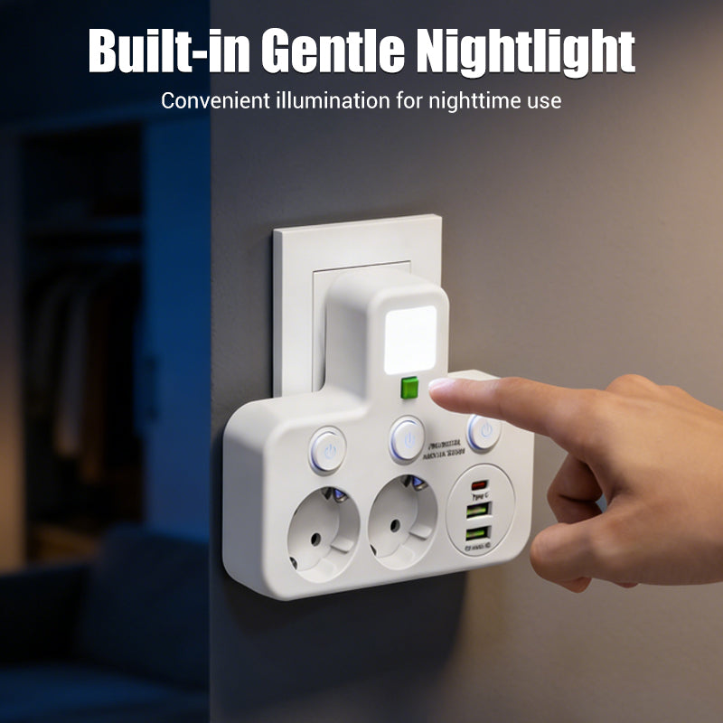 🛡️Elektrisk säkerhet garanterad! Smart grenuttag med USB-portar och flera säkerhetsfunktioner för sinnesro. 👍