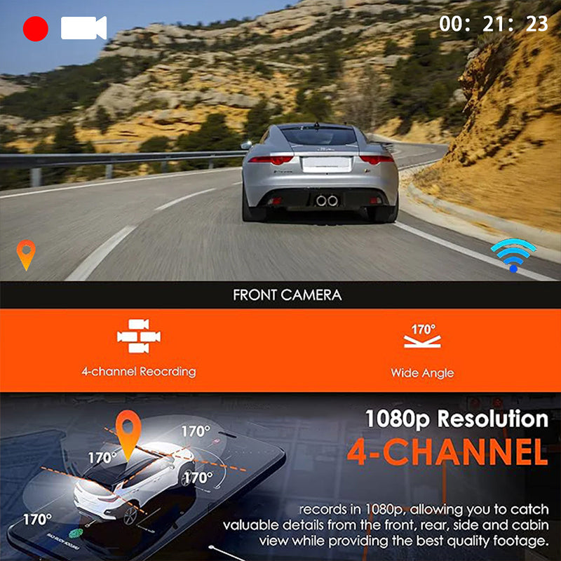 🔥2026: Börja med den perfekta översikten!🔥4-kanals HD-dashcam med inspelning fram och bak