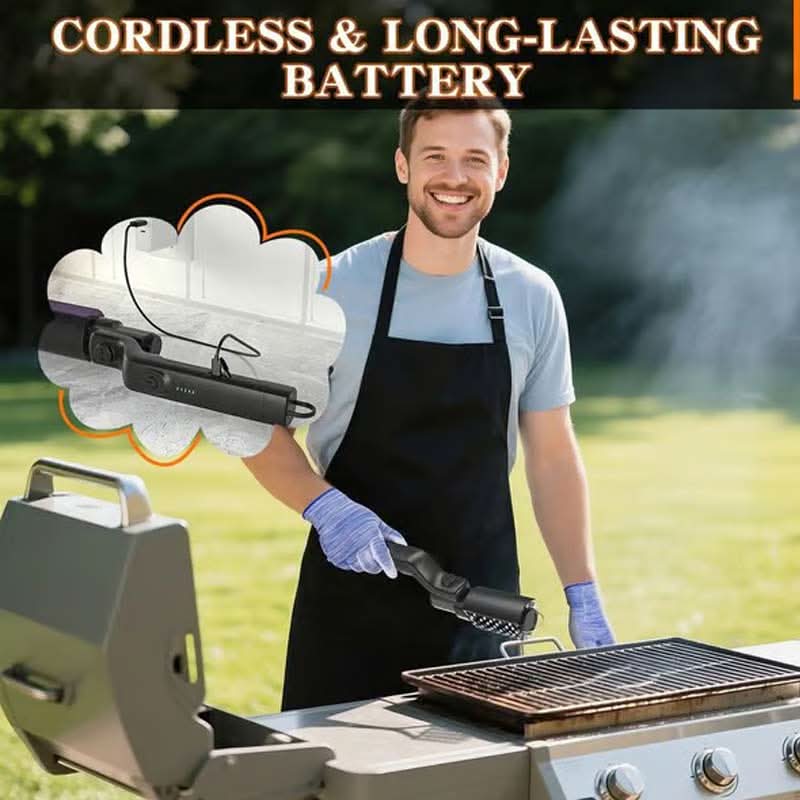 🔥 60 % RABATT NU! 🍖 Trådlös elektrisk grillborste – djup rengöring, långt handtag och uppladdningsbar 🔋