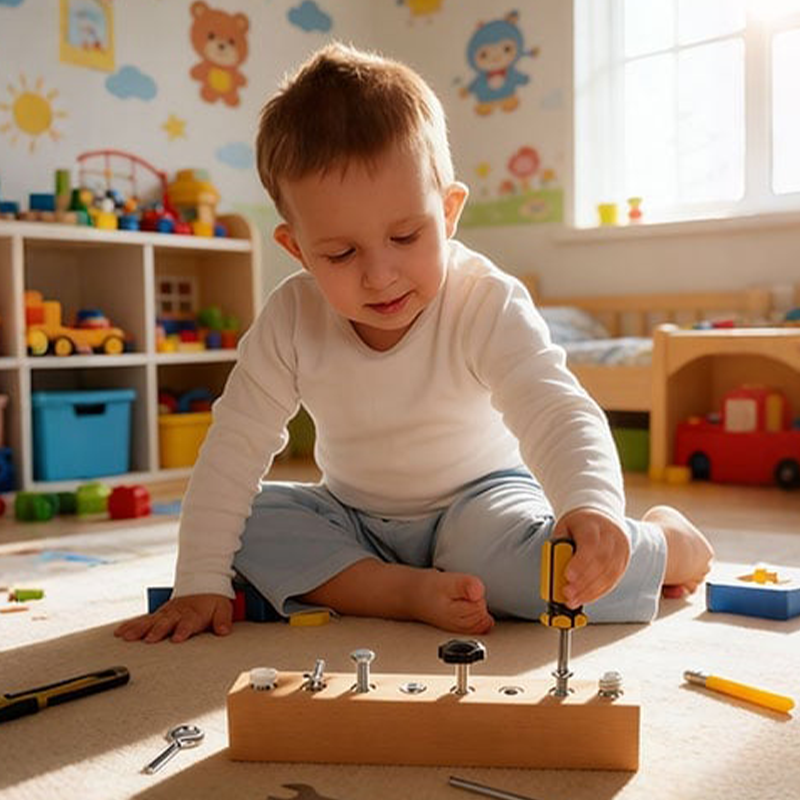 Montessori träleksak med skruvbräda