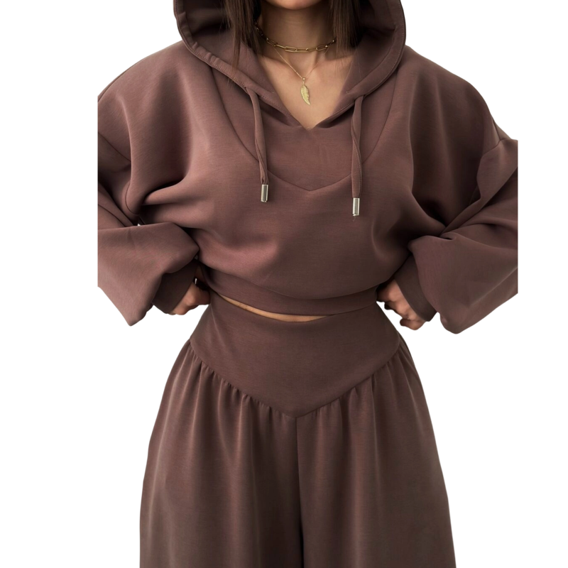 🔥🎁Nyhet 50 % RABATT🔥Kort hoodie och byxor med vida ben för damer