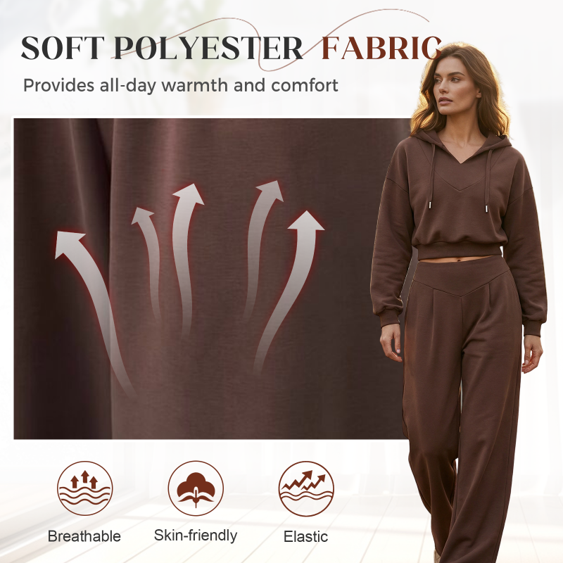 🔥🎁Nyhet 50 % RABATT🔥Kort hoodie och byxor med vida ben för damer