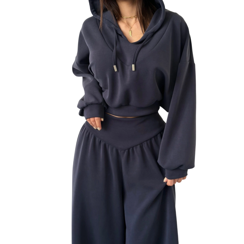 🔥🎁Nyhet 50 % RABATT🔥Kort hoodie och byxor med vida ben för damer