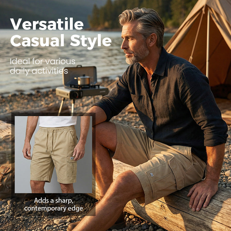 🩳 60% RABATT! ☀️ Lätta Cargoshorts – Andningsbart Tyg, Knälång Skärning & Säkra Fickor För Telefon & Nycklar, Bekväma Hela Dagen ✅