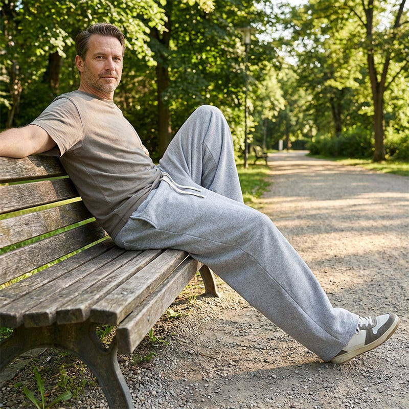 🩳 60% RABATT! 👖 Lösa Byxor för Män med Dragsko – Bekvämt Bomullstyg, Fickor & Casual Stil för Vardag och Träning 🏃‍♂️
