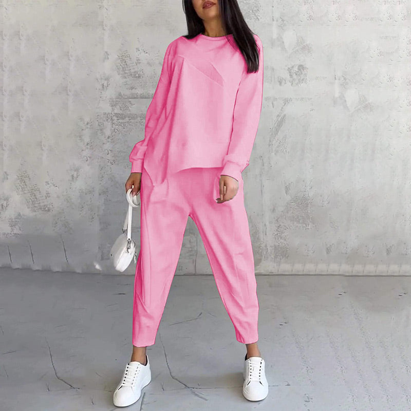 🌸✨Set med långärmade sweatshirts och byxor med oregelbunden nederkant för kvinnor