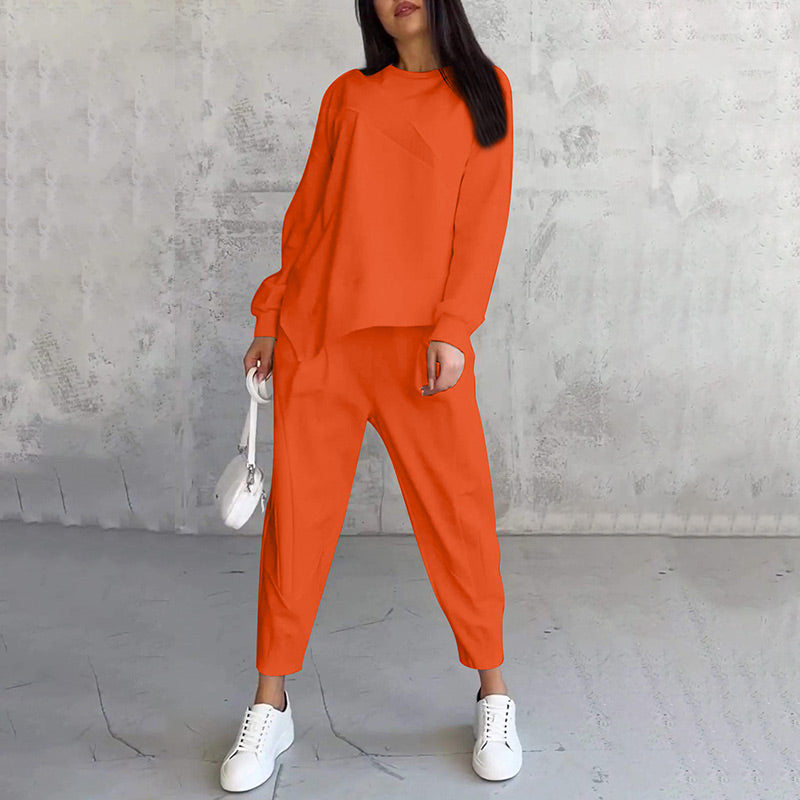 🌸✨Set med långärmade sweatshirts och byxor med oregelbunden nederkant för kvinnor