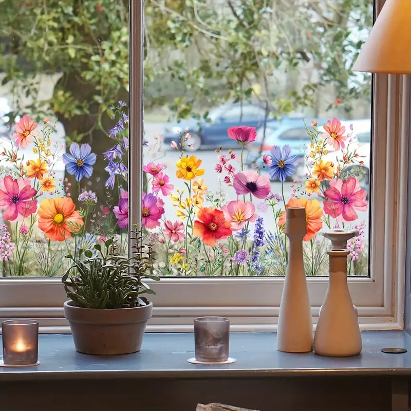 ✨SISTA DAGEN REA 50 % RABATT!💐Färgglad blomsterbukett fönsterdekal🖼️