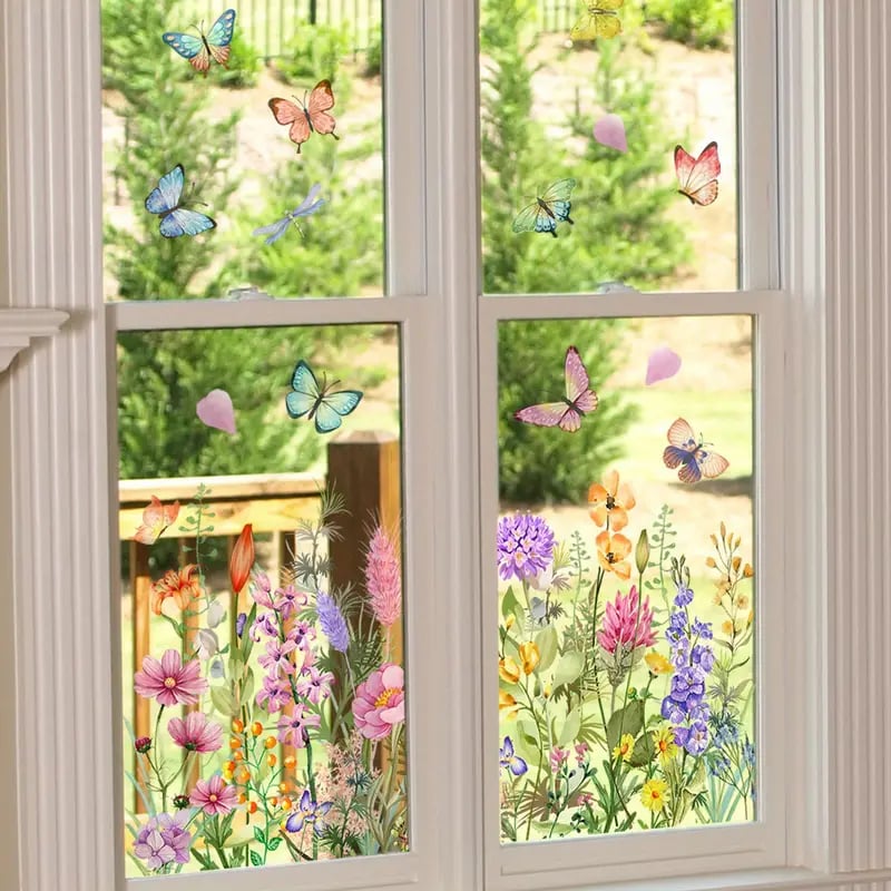 ✨SISTA DAGEN REA 50 % RABATT!💐Färgglad blomsterbukett fönsterdekal🖼️