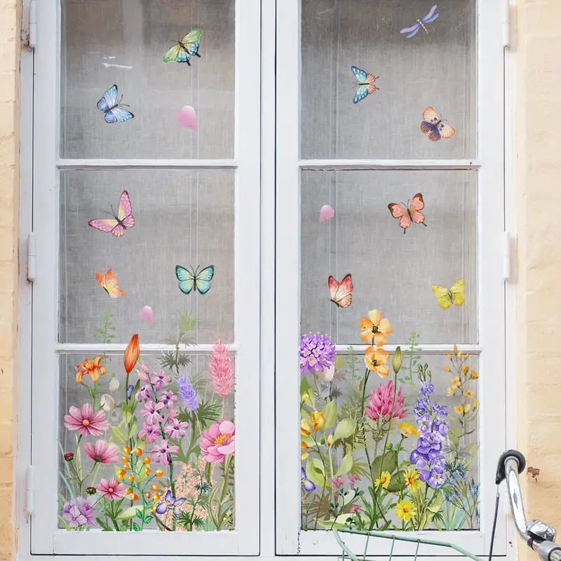 ✨SISTA DAGEN REA 50 % RABATT!💐Färgglad blomsterbukett fönsterdekal🖼️