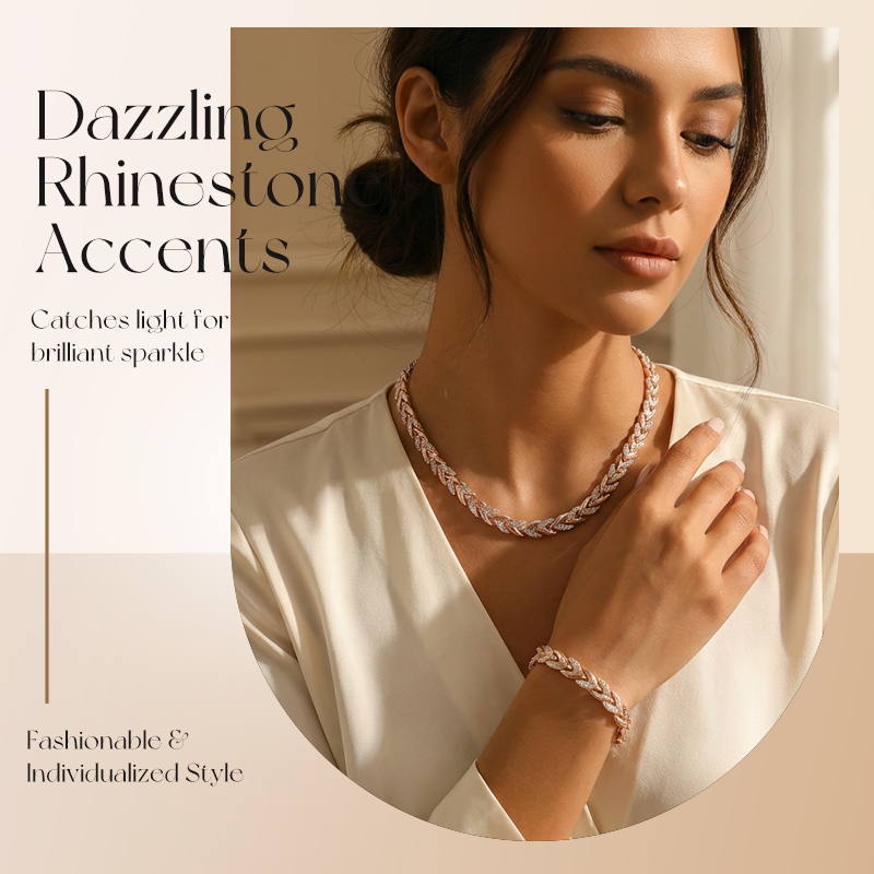 💎 50% RABATT NU! ✨ Justerbart Strass Blad Länk Halsband & Armband Set – Elegant Design, Gnistrande Kristaller & Perfekt Present 🍃