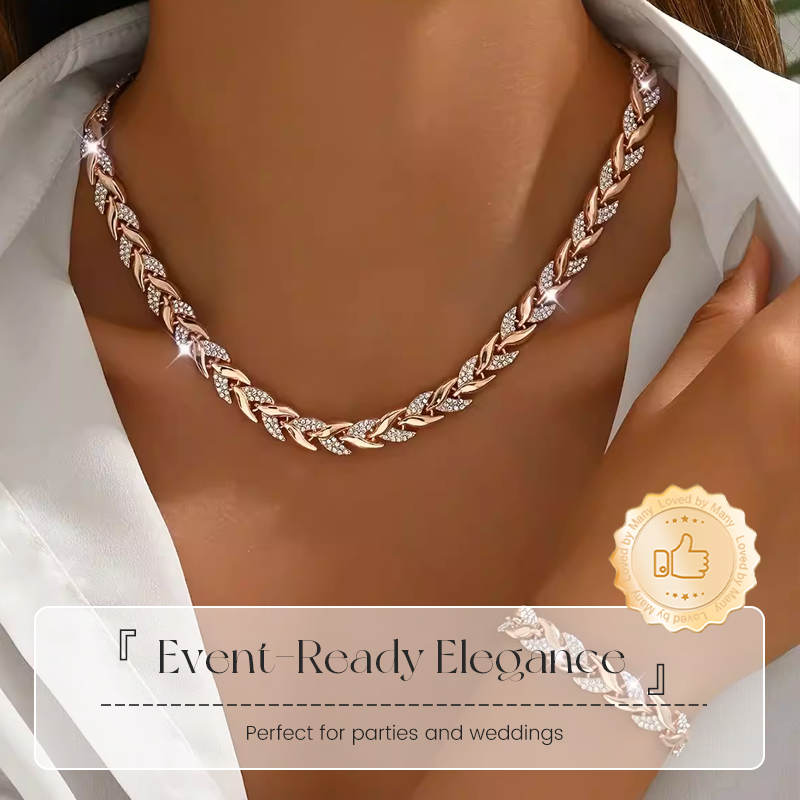 💎 50% RABATT NU! ✨ Justerbart Strass Blad Länk Halsband & Armband Set – Elegant Design, Gnistrande Kristaller & Perfekt Present 🍃