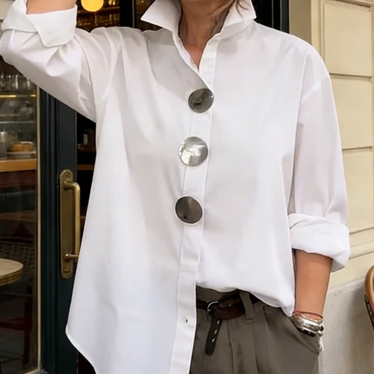 🌞Frühlingserwachen: 50 % rabatt!👚 Damblus med oversized passform och iögonfallande metallknappar – Knijpfest & mångsidig för alla tillfällen