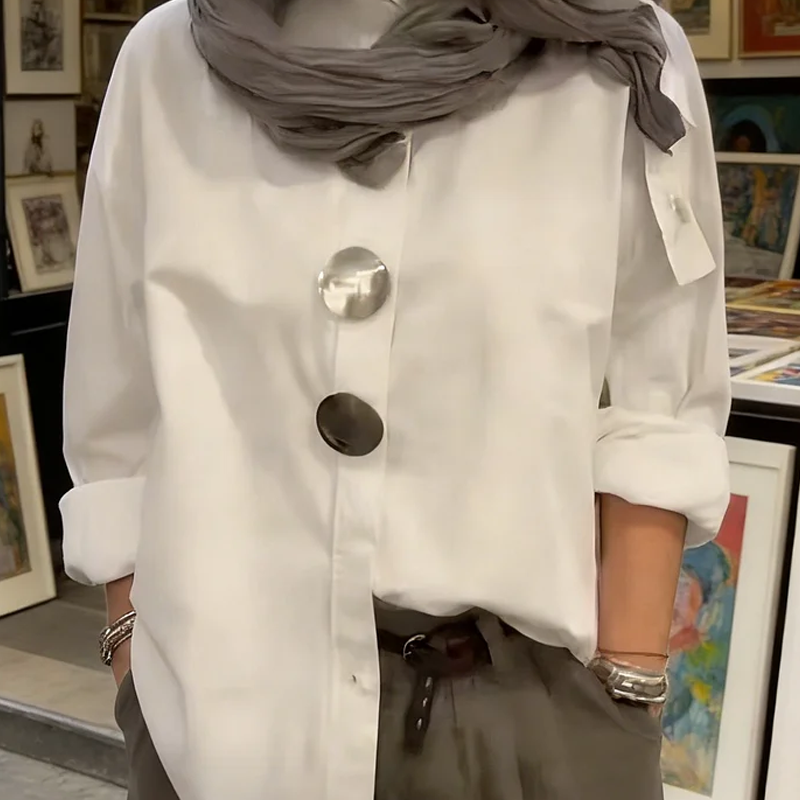 🌞Frühlingserwachen: 50 % rabatt!👚 Damblus med oversized passform och iögonfallande metallknappar – Knijpfest & mångsidig för alla tillfällen